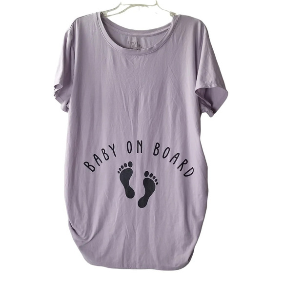 Time and Tru Tops - Time‎ & Tru Lilac Baby On Board Side Ruched Short Sleeve Tee Shirt Size XL